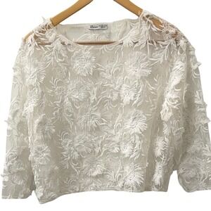 Zara Sheer Mesh Embroidered Floral Blouse White Fairy Romantic S Festival